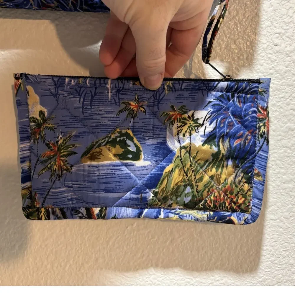 St. Thomas U.S.V.I. Tote Bag Blue Tropical Embroidered w/ Companion Pouch GJC